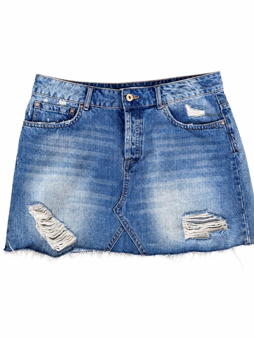 Zara Z1975 Distressed Denim Mini Skirt